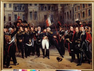 Abdikace 1814 - „“ Rozloučení Napoleona Bonaparta (1769-1821) s císařskou stráží na nádvoří Cheval Blanc ve Fontainebleau dne 20. 4. 1814““ Obraz Antoina Montforta (1802-1884) 19. století ne. 0,98 x 1,3 m od Antoine Alphonse Montfort