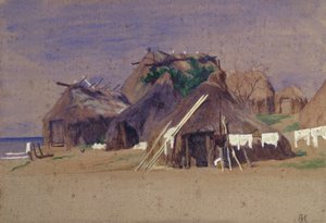 Rybářské chaty na pobřeží od Antoine Auguste Ernest Herbert or Hebert