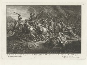 Pohled na bitvu u Lauffeldtu (Lafeld, poblíž Maastrichtu) dne 2. července 1747 během války o rakouské dědictví od Antoine Benoist