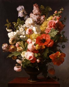 Zátiší letních květin s pivoňkami, kosatci a šeříky. 1819. Obraz Antoina Berjona (1754-1843) Soukromá sbírka.