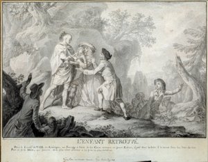 Dítě najde ilustraci „Dopisů amerického farmáře“ od Saint John de Crevecoeur. Litografie Antoina Borela (1743-1810) přibližně 1783. Blerancourt. Francouzské muzeum americké od Antoine Borel