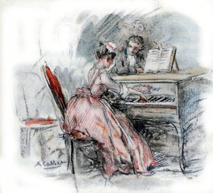 Werther obdivuje Charlotte hrající na cembalo od Antoine Calbet