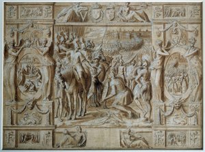 Podřízení Milána Vojska Francoise I. dobyla město Milán po vítězství v bitvě u Marignanu v roce 1515. Kresba perem a perem Antoine Caron (1521-1599) Paříž 16. století, muzeum Louvre od Antoine Caron