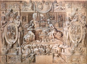 Turnaj u příležitosti sňatku Kateřiny Medicejské (1519-89) a Henriho II. (1519-59) v roce 1533 (pero a papír) od Antoine Caron