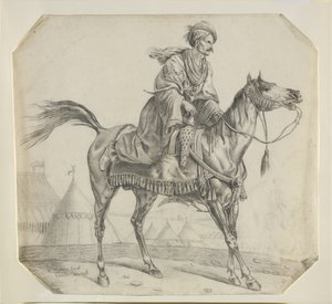 Mameluke nasedající na svého koně (černá křída na papíře) od Antoine Charles Horace Vernet