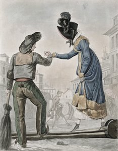 Žena platí metařovi, aby přešel lávku přes špinavou ulici od Antoine Charles Horace Vernet