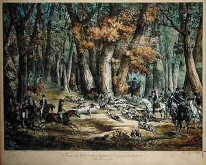 Lov jelenů v lese v Compiegne, 27. dubna 1818 od Antoine Charles Horace Vernet