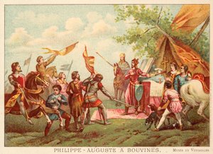 Philip Augustus z Francie v Bouvines, 1214 (chromolitho) od Antoine Charles Horace Vernet