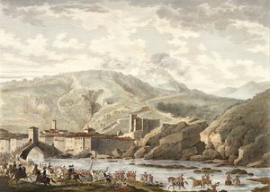Bitva u Millesima, 25. germinál, 4. rok (duben 1796), rytina Jean Duplessi-Bertaux (1747-1819) (akvatinta) od Antoine Charles Horace Vernet