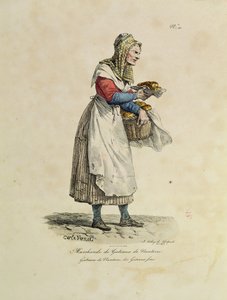 Prodejce dortů z Nanterre, číslo 10 ze série „Výkřiky Paříže“, vyryl Francois Seraphin Delpech (1778-1825) (barva litho) od Antoine Charles Horace Vernet