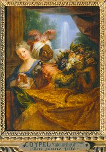 Mladá černoška s košíkem ovoce a mladá dívka hladící psa - Jeune noir tenant une corbeille de fruits et jeune fille caressant un chien ... od Antoine Coypel