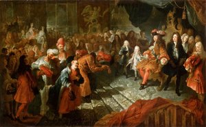 Ludvík XIV. přijímá perského velvyslance v Galerii des Glaces ve Versailles, 19. února 17