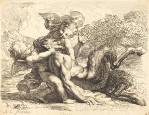 Pan Overcomed od Putti od Antoine Coypel