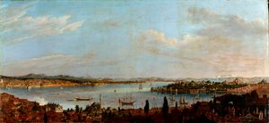 Panoramatický pohled na Istanbul, Turecko"" (Panoramatický pohled na Istanbul) Malba Antoina Favraye (1706-1791) Olej na plátně 18. století Rozměr 100x213 cm Muzeum Pera, Istanbul od Antoine Favray
