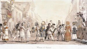 Karnevalové kostýmy, Antoine-Jean-Baptiste Thomas (1791-1833), akvarel. Itálie