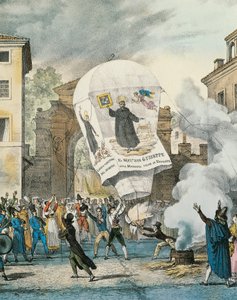 Horkovzdušný balón pro Den San Giuseppe v Římě, Antoine-Jean-Baptiste Thomas (1791-1833), tisk. Detail. Itálie od Antoine Jean Baptiste Thomas