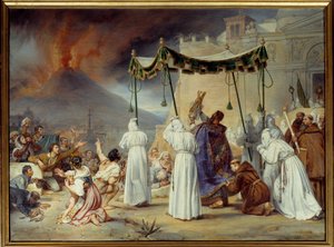 Procesí ze Svatého ledna do Neapole během erupce Vesuvu (Vesuvio) Tradiční neapolská slavnost San Gennaro během erupce sopky. Obraz Antoina Thomase (1791-1834) 1822 Ne. 0,95 x 1,28 m