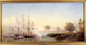 Epizoda expedice Cochinchine: “” Dobytí citadely v Saigonu viceadmirálem Rigaultem de Genouilly velícím francouzsko-španělským expedičním silám 17/02/1859”” Obraz Antoine Leon Morel Fatio (1810-1871) 1859 Sun. 0,83 x 1,82 m