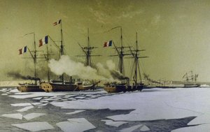 Prolomení ledu v Dněpru Liman pro průchod plovoucích baterií, 1855-1856, 1860