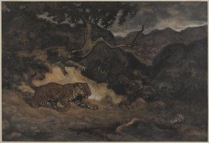 Jaguar Discovering a Snake, c.1840 (wc na papíře) od Antoine Louis Barye