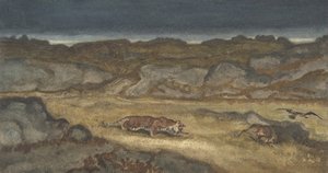 Tygr pronásleduje kořist, . od Antoine Louis Barye