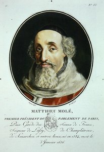 Matthieu Mole, z „Portréty velkých mužů, slavných žen a nezapomenutelných předmětů Francie, ryté a tištěné barevně“, vydal Pierre Blin od Antoine Louis Francois (after) Sergent Marceau