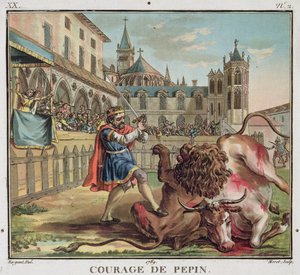 The Courage of Pepin (714-68), ryl Jean Baptiste Morret (fl. 1790-1820) 1789 (barevná rytina) od Antoine Louis Francois (after) Sergent Marceau