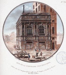 Pohled na fontánu nevinných. V malebných pohledech na hlavní budovy Paříže od seržanta od Antoine Louis Francois Sergent-Marceau