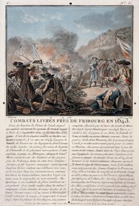 Boj u Freiburgu, 1643, ryl Jean Baptiste Morret (fl.1790-1820), 1787 (barevné lito) od Antoine Louis Francois Sergent-Marceau
