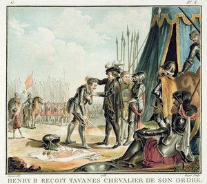 Henri II (1519-59) přijímá Jean de Tavanes jako rytíř do svého řádu, vyryl Roger, 1788 od Antoine Louis Francois Sergent Marceau