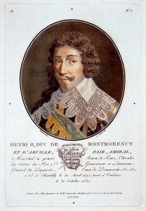 Henri II., vévoda de Montmorency et dAmville, z Portréty velkých mužů, slavných žen a nezapomenutelných témat Francie, ryté a tištěné barevně, vydal Pierre Blin, 1786-92, Paříž (c od Antoine Louis Francois Sergent Marceau