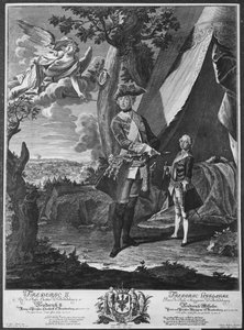 Frederick II (1712-86) a jeho synovec Frederick William II (1744-97), rytý Johann Probst (1673-1750) od Antoine Pesne