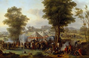 Bivak císaře Napoleona I. (1769-1821) u hradu Ebersberg v Rakousku 4.5.1809 Obraz Antoina Pierra Mongina (1761-1827) 1810 Ne. 1,35x2,03m.