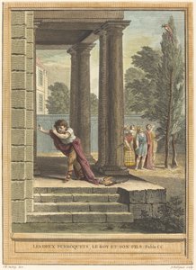 Dva papoušci, král a jeho syn od Antoine Radigues after Jean Baptiste Oudry