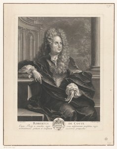 Portrét Roberta de Cotte opírajícího se o knihu v klasické architektuře Robert De Cotte (titul na objektu)