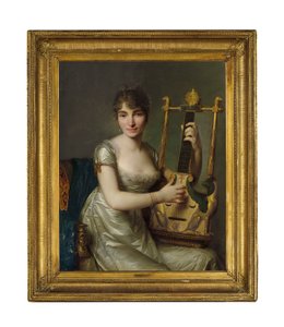 Portrét madame Larmoyerové, tříčtvrteční, hrající na lyru