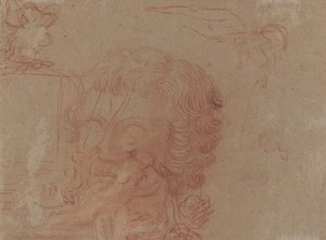 Figurové skici a kopie po vytesané hlavě [verso] od Antoine Watteau