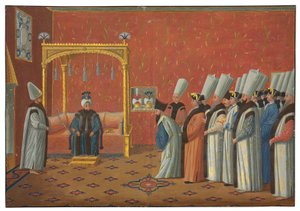 Prezentace hraběte de Vergennes, velvyslance Ludvíka XV., sultánovi „Uthmanovi III. v trůnním sále paláce Topkapi dne 3. června 1755