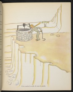 Malý princ u studny, ilustrace z knihy "Malý princ", Antoine de Saint-Exupéry