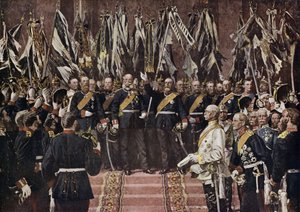 Pruský král Wilhelm I. prohlásil císařem sjednoceného Německa, Versailles, Francie od Anton Alexander von (after) Werner