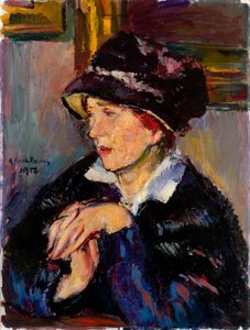 Žena s tmavým kloboukem - obraz Antona Faistauera (1887-1930) olej na plátně
