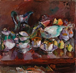 Zátiší s kávovými šálky - obraz Antona Faistauera (1887-1930)