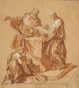Velekněz, prorokyně Anna a klečící chlapec kolem stolu, 1745.