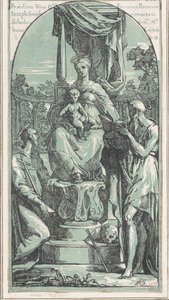 Panna a dítě na trůnu, svatý Jeroným vpravo dole, svatý František..., před rokem 1749. od Anton Maria Zanetti