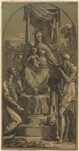 Madona s dítětem na trůnu, svatý Jeroným a svatý František od Anton Maria Zanetti I, after Parmigianino