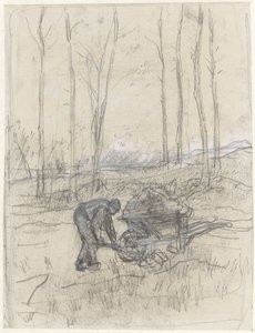 Farmář při práci s kolečkem v lese od Anton Mauve
