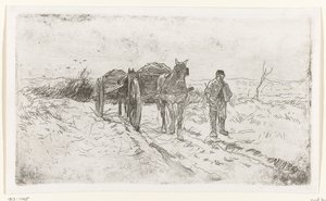 Farmář vedle dvou povozů tažených koňmi od Anton Mauve