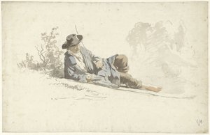 Muž ležící na zemi, odpočívá od Anton Mauve