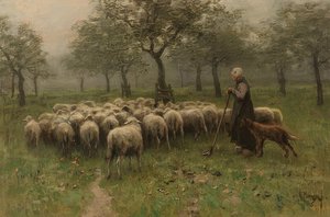 Pastýřka se stádem ovcí. Kolem 1870-88