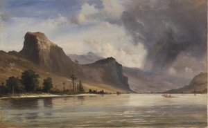 Pobřežní krajina s horami. A Storm Brewing